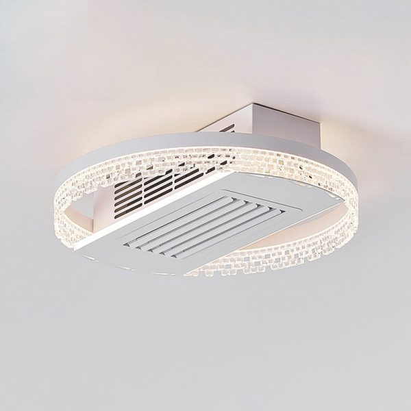 Modern Luxury Aluminum Iron Acrylic Round LED Semi-Flush Mount Leafless Ceiling Fan Light For Bedroom - Image 6