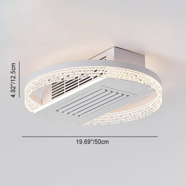 Modern Luxury Aluminum Iron Acrylic Round LED Semi-Flush Mount Leafless Ceiling Fan Light For Bedroom - Image 7
