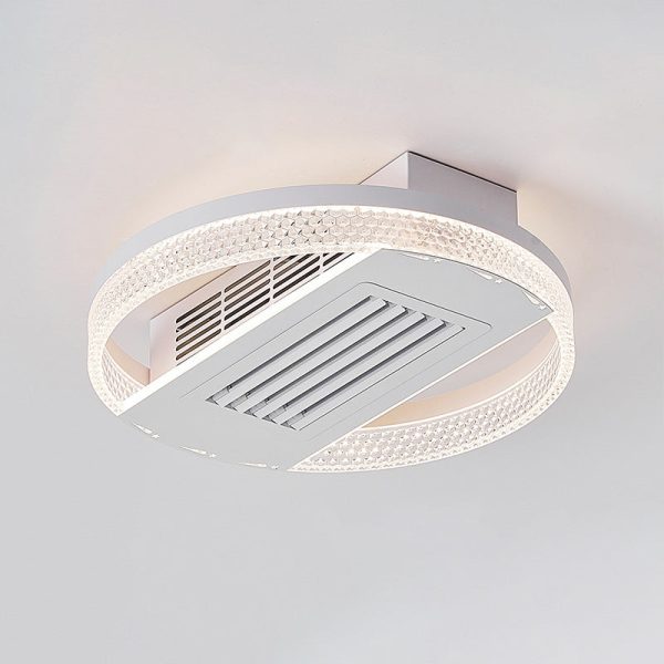 Modern Luxury Aluminum Iron Acrylic Round LED Semi-Flush Mount Leafless Ceiling Fan Light For Bedroom - Image 13