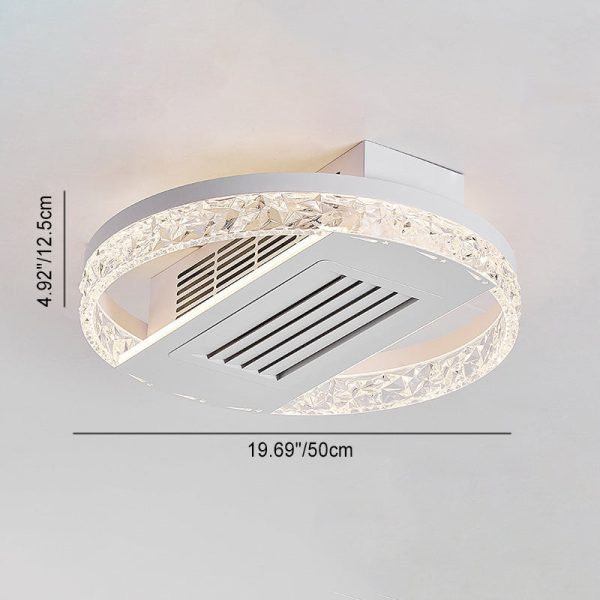 Modern Luxury Aluminum Iron Acrylic Round LED Semi-Flush Mount Leafless Ceiling Fan Light For Bedroom - Image 8