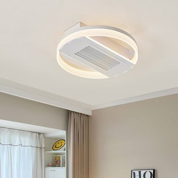 Modern Luxury Aluminum Iron Acrylic Round LED Semi-Flush Mount Leafless Ceiling Fan Light For Bedroom - Image 2