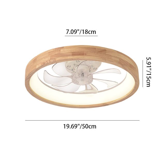 Traditional Japanese Solid Wood Iron Acrylic ABS Round Hollowed LED Flush Mount Ceiling Fan Light For Bedroom - Image 6
