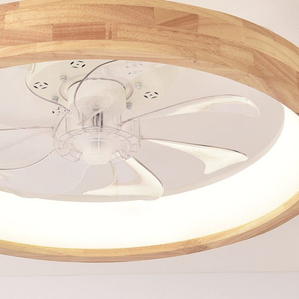 Traditional Japanese Solid Wood Iron Acrylic ABS Round Hollowed LED Flush Mount Ceiling Fan Light For Bedroom - Image 9