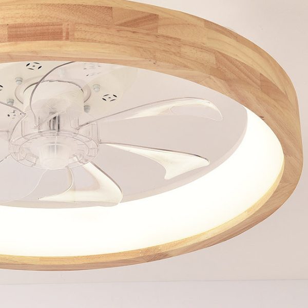 Traditional Japanese Solid Wood Iron Acrylic ABS Round Hollowed LED Flush Mount Ceiling Fan Light For Bedroom - Image 11