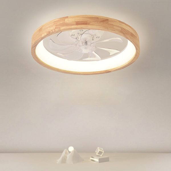 Traditional Japanese Solid Wood Iron Acrylic ABS Round Hollowed LED Flush Mount Ceiling Fan Light For Bedroom - Image 14