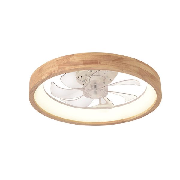 Traditional Japanese Solid Wood Iron Acrylic ABS Round Hollowed LED Flush Mount Ceiling Fan Light For Bedroom - Image 19