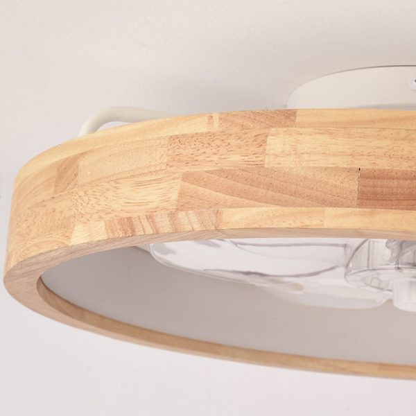 Traditional Japanese Solid Wood Iron Acrylic ABS Round Hollowed LED Flush Mount Ceiling Fan Light For Bedroom - Image 8