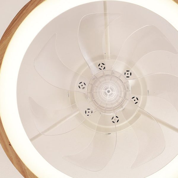 Traditional Japanese Solid Wood Iron Acrylic ABS Round Hollowed LED Flush Mount Ceiling Fan Light For Bedroom - Image 10
