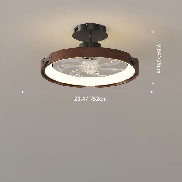 Contemporary Scandinavian Wood Acrylic PC Round LED Downrods Ceiling Fan Light For Dining Room - Image 6
