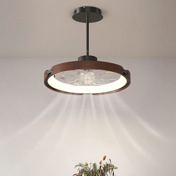 Contemporary Scandinavian Wood Acrylic PC Round LED Downrods Ceiling Fan Light For Dining Room - Image 3