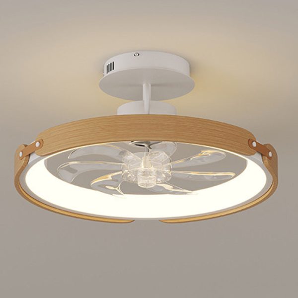 Contemporary Scandinavian Wood Acrylic PC Round LED Downrods Ceiling Fan Light For Dining Room - Image 17