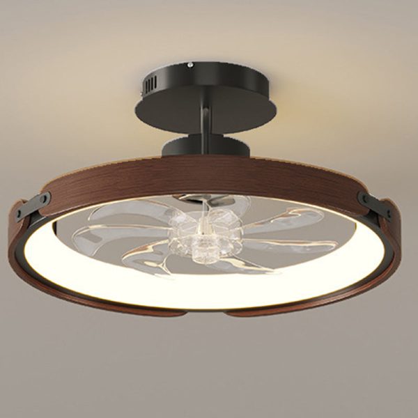 Contemporary Scandinavian Wood Acrylic PC Round LED Downrods Ceiling Fan Light For Dining Room - Image 18