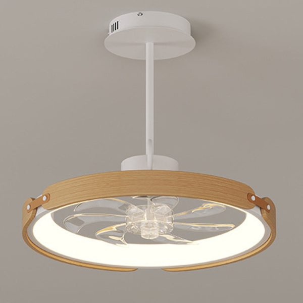 Contemporary Scandinavian Wood Acrylic PC Round LED Downrods Ceiling Fan Light For Dining Room - Image 19