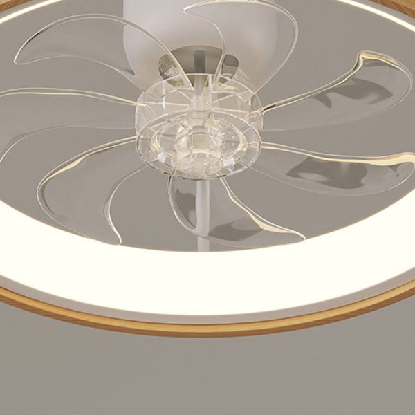Contemporary Scandinavian Wood Acrylic PC Round LED Downrods Ceiling Fan Light For Dining Room - Image 9