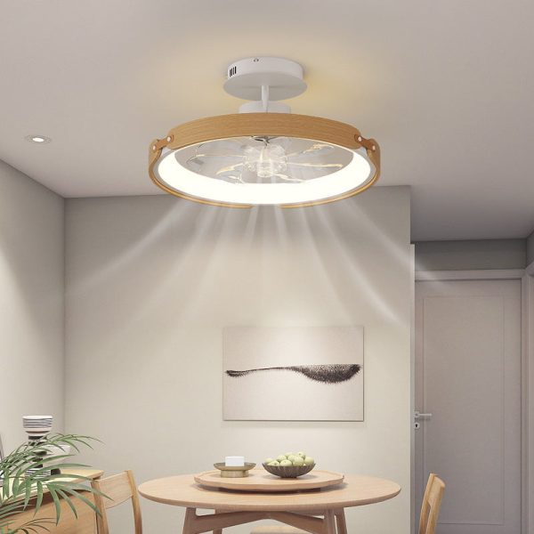 Contemporary Scandinavian Wood Acrylic PC Round LED Downrods Ceiling Fan Light For Dining Room - Image 2
