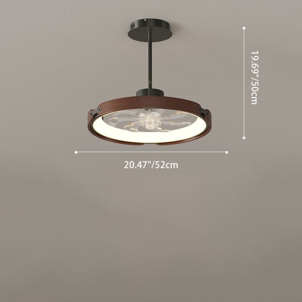 Contemporary Scandinavian Wood Acrylic PC Round LED Downrods Ceiling Fan Light For Dining Room - Image 7