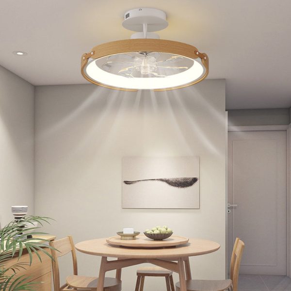 Contemporary Scandinavian Wood Acrylic PC Round LED Downrods Ceiling Fan Light For Dining Room - Image 14