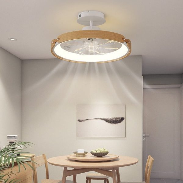 Contemporary Scandinavian Wood Acrylic PC Round LED Downrods Ceiling Fan Light For Dining Room - Image 13