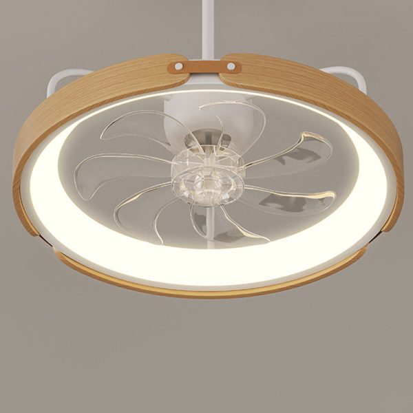 Contemporary Scandinavian Wood Acrylic PC Round LED Downrods Ceiling Fan Light For Dining Room - Image 11