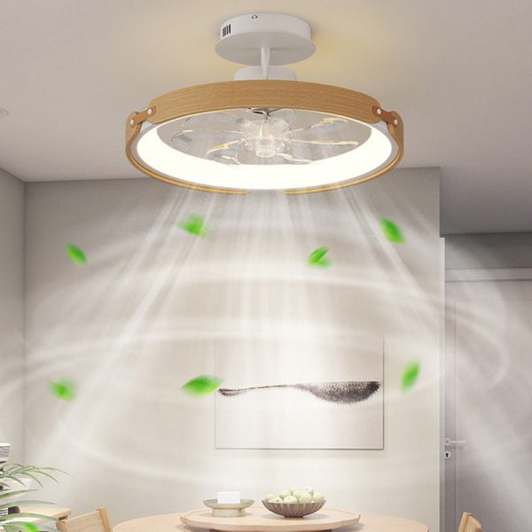Contemporary Scandinavian Wood Acrylic PC Round LED Downrods Ceiling Fan Light For Dining Room - Image 15