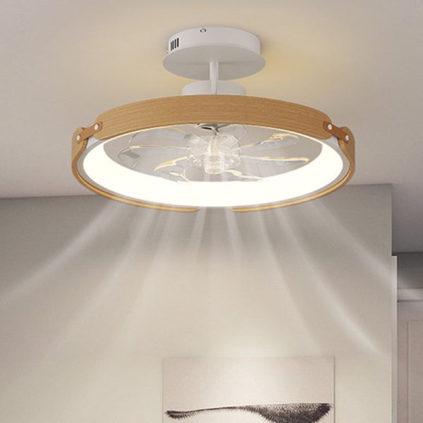 Contemporary Scandinavian Wood Acrylic PC Round LED Downrods Ceiling Fan Light For Dining Room - Image 16