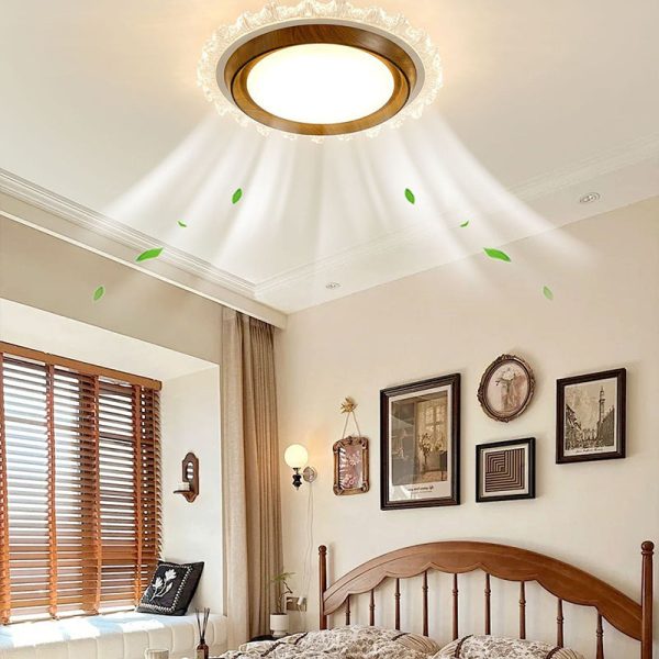 Contemporary Retro Hardware ABS PC Acrylic Round Lace LED Flush Mount Ceiling Fan Light For Bedroom - Image 2
