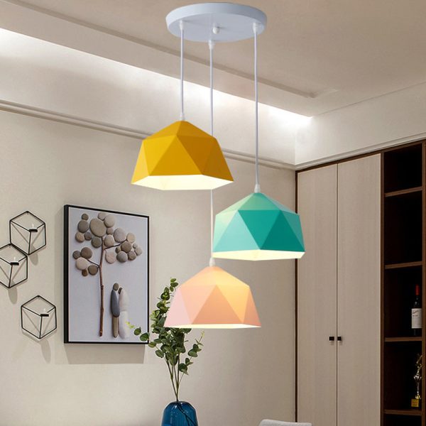 Contemporary Scandinavian Iron Geometric Polygon Rhombus 1-Light Pendant Light For Dining Room - Image 14