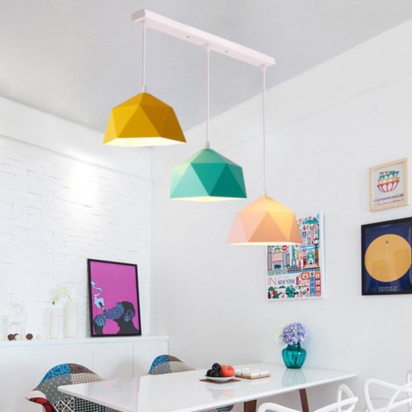 Contemporary Scandinavian Iron Geometric Polygon Rhombus 1-Light Pendant Light For Dining Room - Image 15
