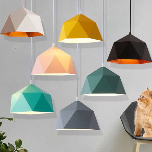Contemporary Scandinavian Iron Geometric Polygon Rhombus 1-Light Pendant Light For Dining Room - Image 2