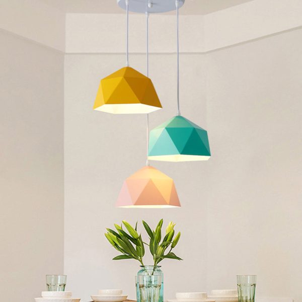 Contemporary Scandinavian Iron Geometric Polygon Rhombus 1-Light Pendant Light For Dining Room - Image 16