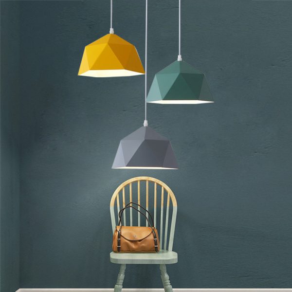 Contemporary Scandinavian Iron Geometric Polygon Rhombus 1-Light Pendant Light For Dining Room - Image 3