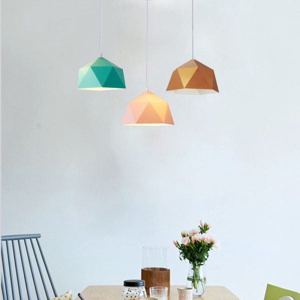 Contemporary Scandinavian Iron Geometric Polygon Rhombus 1-Light Pendant Light For Dining Room - Image 13