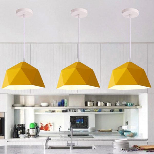 Contemporary Scandinavian Iron Geometric Polygon Rhombus 1-Light Pendant Light For Dining Room - Image 6