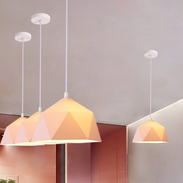 Contemporary Scandinavian Iron Geometric Polygon Rhombus 1-Light Pendant Light For Dining Room - Image 9
