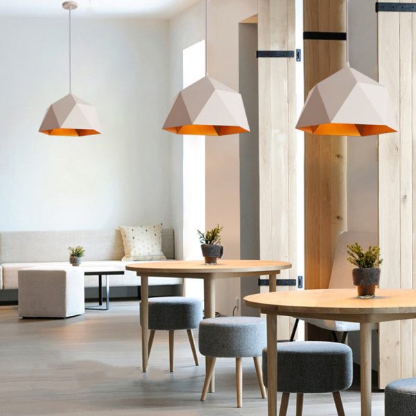 Contemporary Scandinavian Iron Geometric Polygon Rhombus 1-Light Pendant Light For Dining Room - Image 4