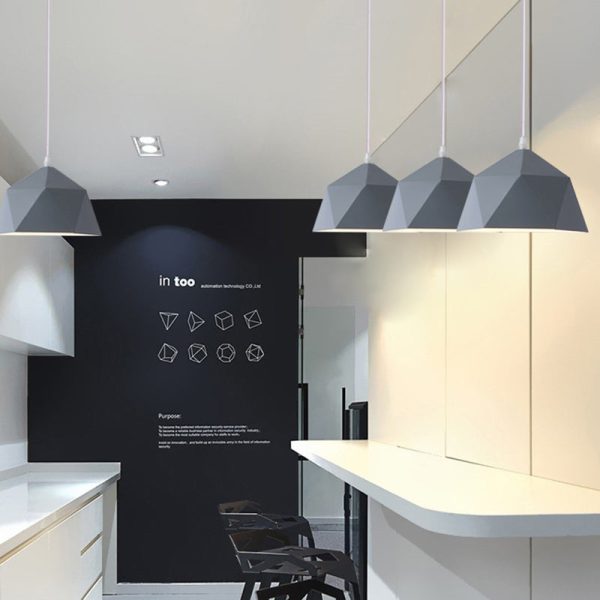 Contemporary Scandinavian Iron Geometric Polygon Rhombus 1-Light Pendant Light For Dining Room - Image 11