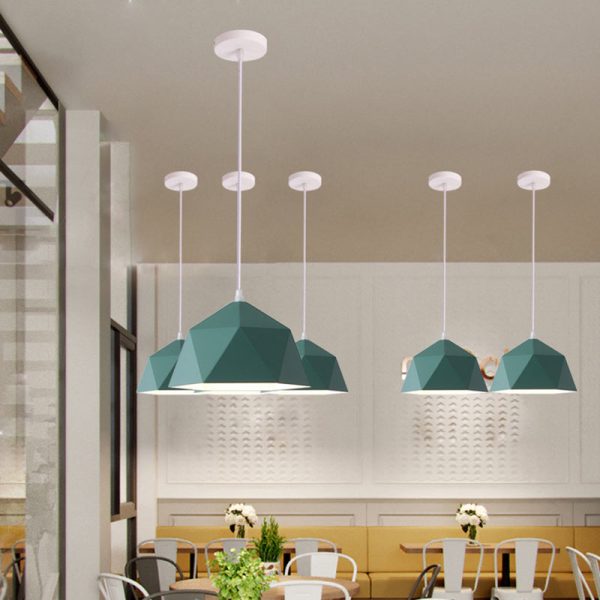 Contemporary Scandinavian Iron Geometric Polygon Rhombus 1-Light Pendant Light For Dining Room - Image 12