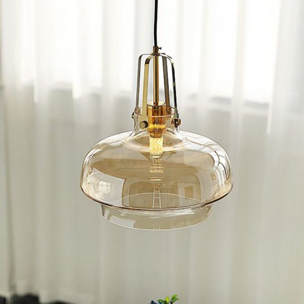 Modern Transitional Hardware Glass Round 1-Light Pendant Light For Dining Room - Image 5