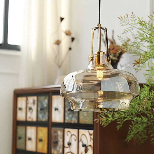 Modern Transitional Hardware Glass Round 1-Light Pendant Light For Dining Room - Image 23