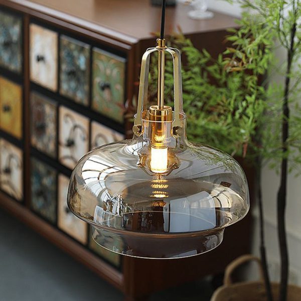 Modern Transitional Hardware Glass Round 1-Light Pendant Light For Dining Room - Image 24