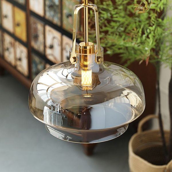 Modern Transitional Hardware Glass Round 1-Light Pendant Light For Dining Room - Image 14