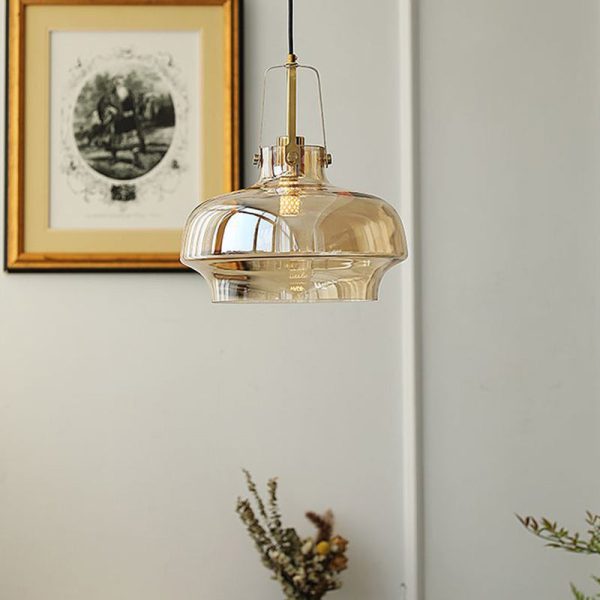Modern Transitional Hardware Glass Round 1-Light Pendant Light For Dining Room - Image 15