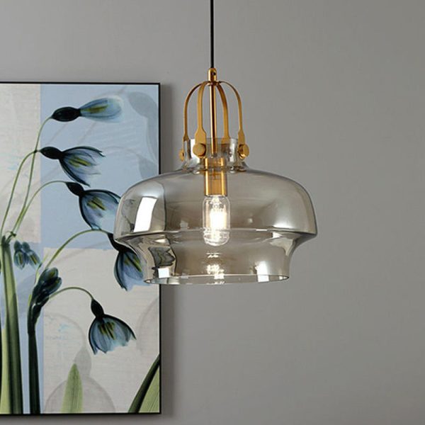 Modern Transitional Hardware Glass Round 1-Light Pendant Light For Dining Room - Image 4