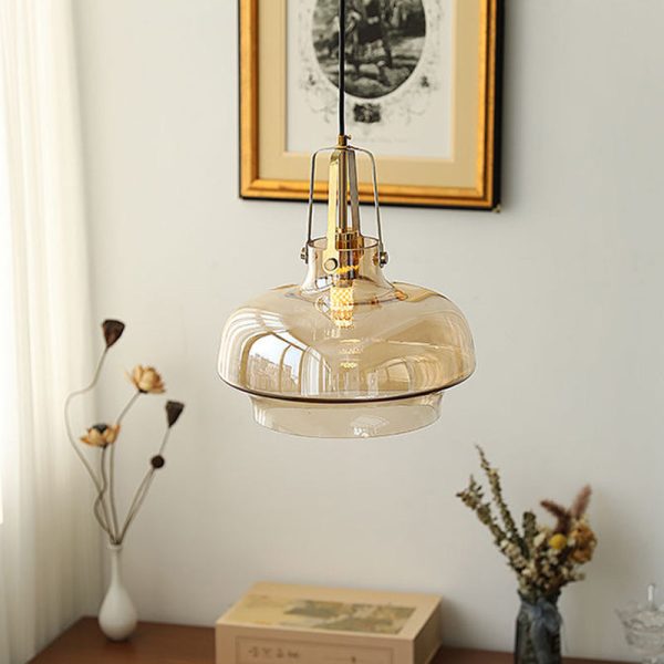 Modern Transitional Hardware Glass Round 1-Light Pendant Light For Dining Room - Image 2