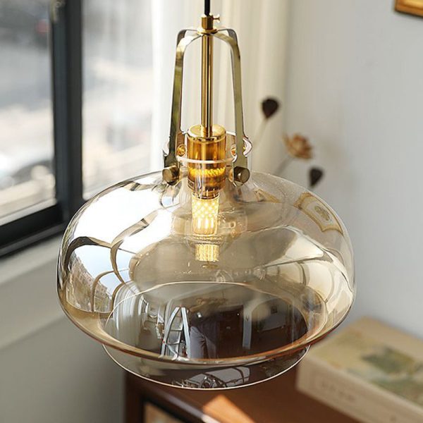 Modern Transitional Hardware Glass Round 1-Light Pendant Light For Dining Room - Image 20