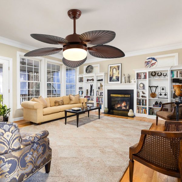 Contemporary Retro ABS Acrylic Round Banana Leaf LED Downrods Ceiling Fan Light For Living Room - Image 2