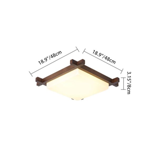 Traditional Japanese Square Rubber Wood Acrylic LED Flush Mount Ceiling Light For Bedroom - Image 8