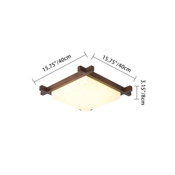 Traditional Japanese Square Rubber Wood Acrylic LED Flush Mount Ceiling Light For Bedroom - Image 7