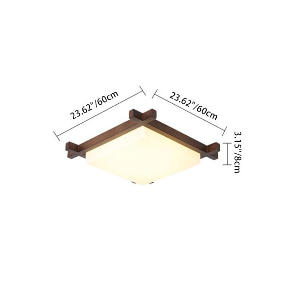 Traditional Japanese Square Rubber Wood Acrylic LED Flush Mount Ceiling Light For Bedroom - Image 9