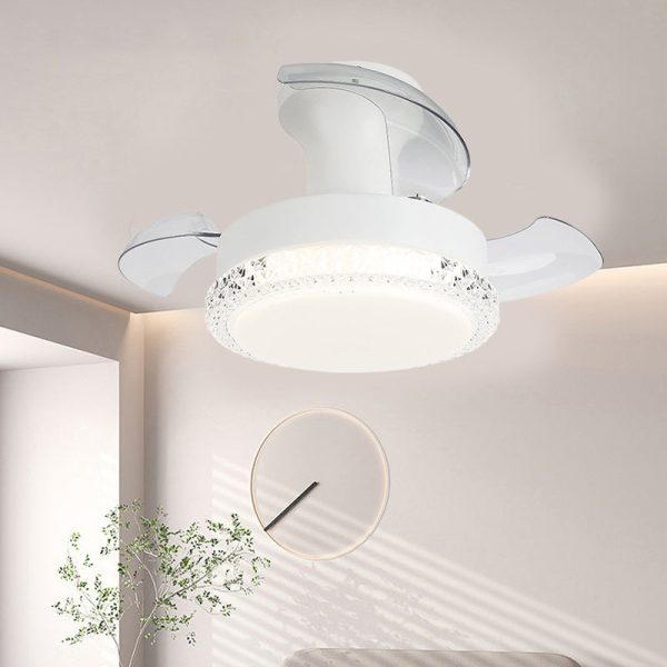 Contemporary Nordic Iron Acrylic ABS Round Texture LED Semi-Flush Mount Ceiling Fan Light For Living Room - Image 3